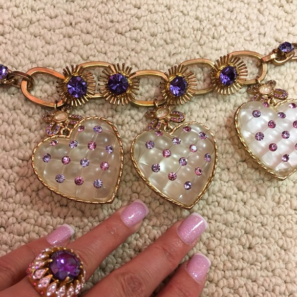 Betsey Johnson 3 Heart Purple Necklace - Picture 2 of 3